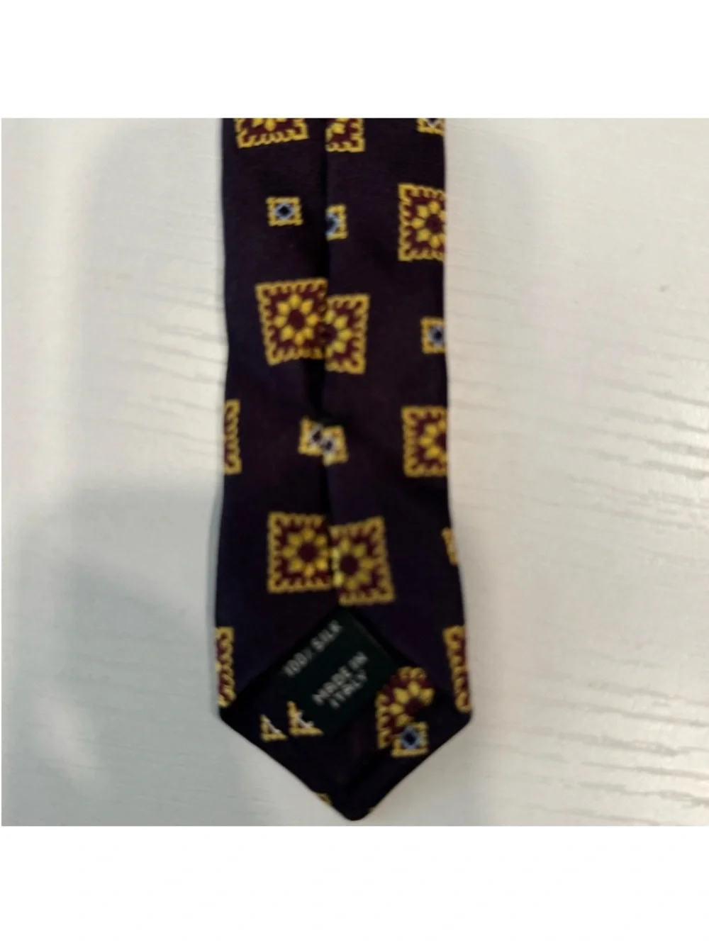 J.A.S. Bank Men’s Burgundy Tie with Gold Square Medallions